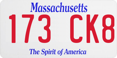 MA license plate 173CK8
