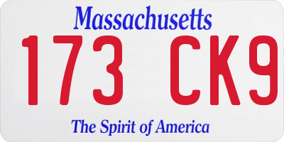 MA license plate 173CK9