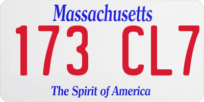 MA license plate 173CL7