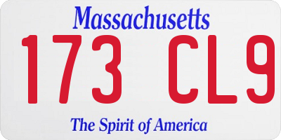 MA license plate 173CL9