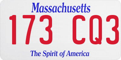 MA license plate 173CQ3