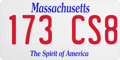 MA license plate 173CS8