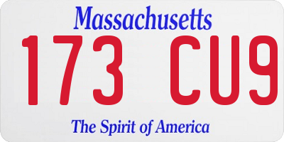 MA license plate 173CU9