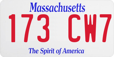 MA license plate 173CW7