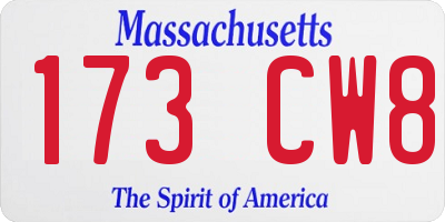 MA license plate 173CW8