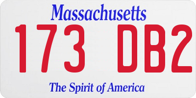MA license plate 173DB2