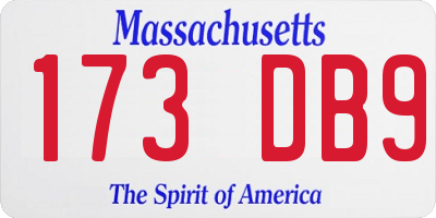 MA license plate 173DB9