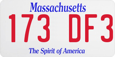 MA license plate 173DF3