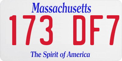 MA license plate 173DF7