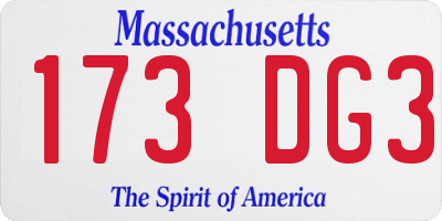 MA license plate 173DG3