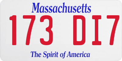 MA license plate 173DI7