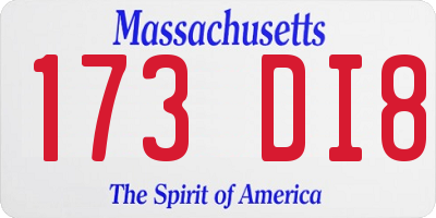 MA license plate 173DI8