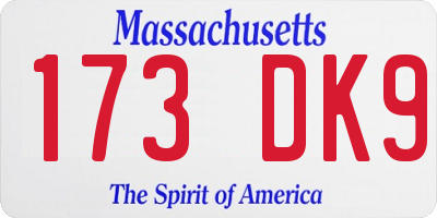 MA license plate 173DK9