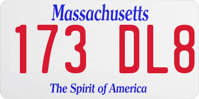 MA license plate 173DL8