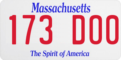 MA license plate 173DO0