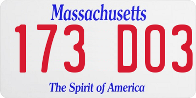 MA license plate 173DO3