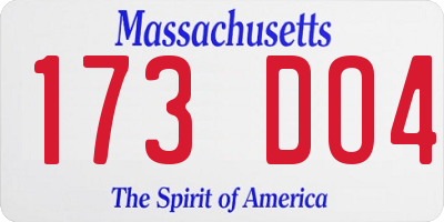 MA license plate 173DO4