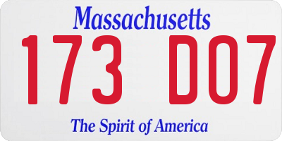 MA license plate 173DO7