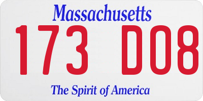 MA license plate 173DO8