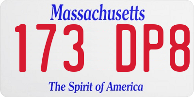 MA license plate 173DP8