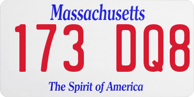 MA license plate 173DQ8