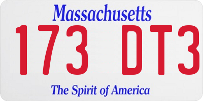 MA license plate 173DT3