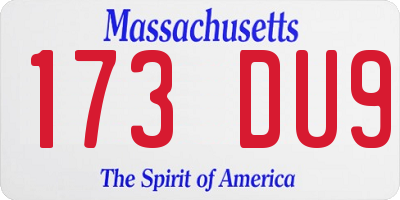 MA license plate 173DU9