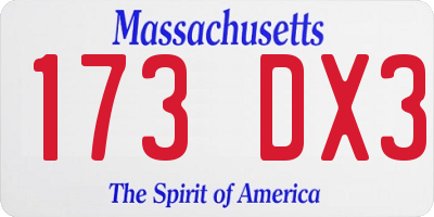 MA license plate 173DX3
