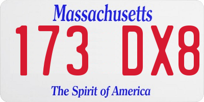 MA license plate 173DX8