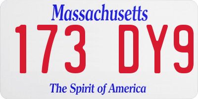 MA license plate 173DY9