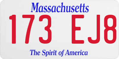 MA license plate 173EJ8