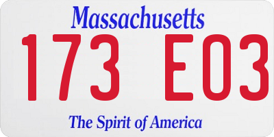 MA license plate 173EO3