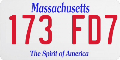 MA license plate 173FD7