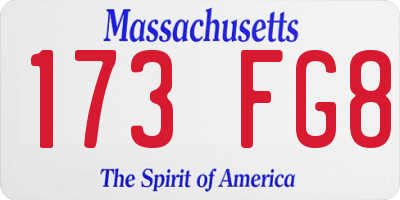 MA license plate 173FG8