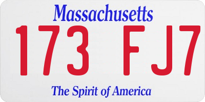 MA license plate 173FJ7