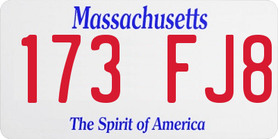 MA license plate 173FJ8