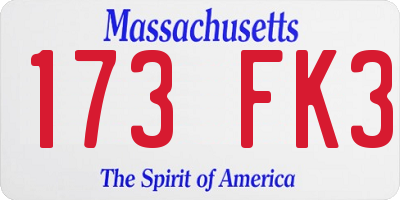 MA license plate 173FK3