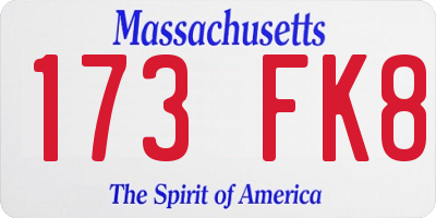MA license plate 173FK8