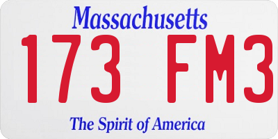 MA license plate 173FM3