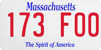 MA license plate 173FO0