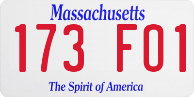 MA license plate 173FO1