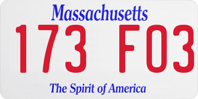 MA license plate 173FO3