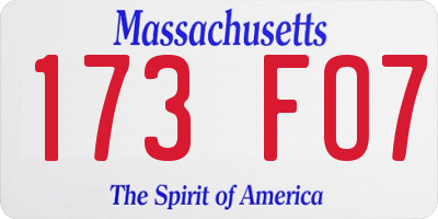 MA license plate 173FO7