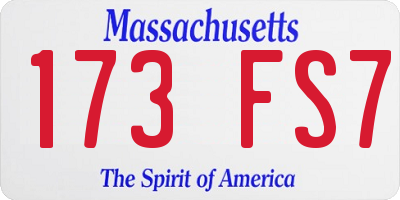 MA license plate 173FS7