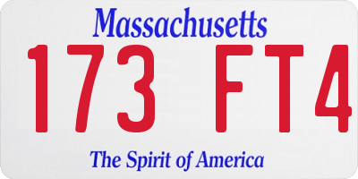 MA license plate 173FT4