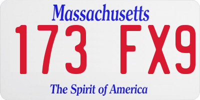 MA license plate 173FX9