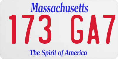 MA license plate 173GA7