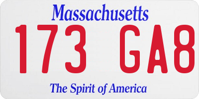 MA license plate 173GA8