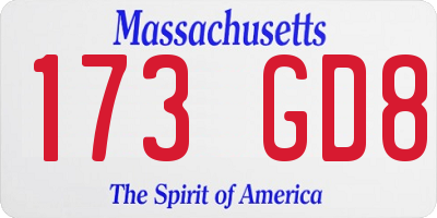 MA license plate 173GD8