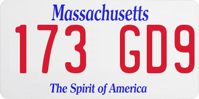 MA license plate 173GD9